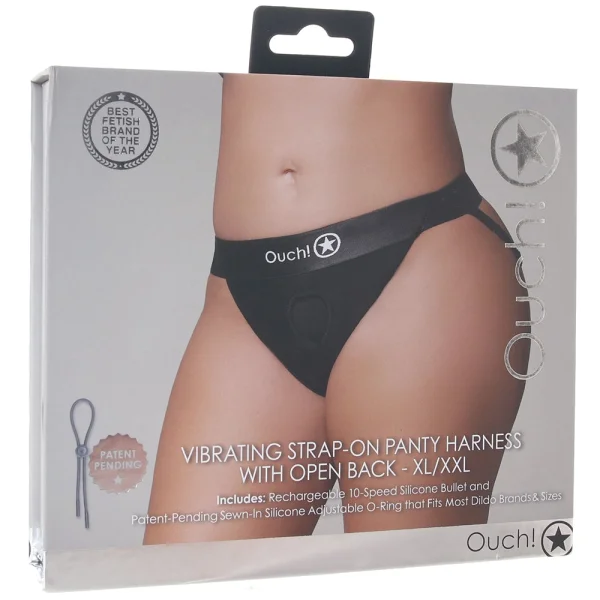 Ouch! Vibrating Strap-on Open Back Panty Harness
