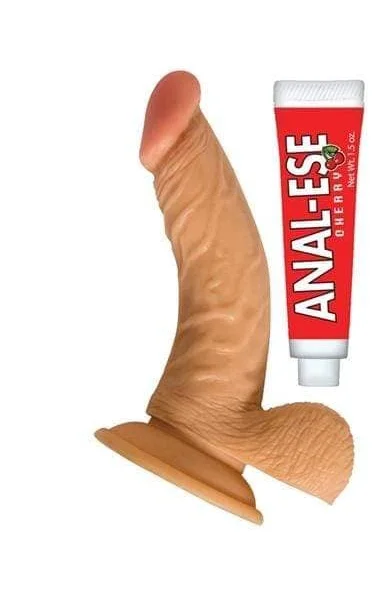 All American Whoppers 6.5-Inch Curved Dong With Balls Lube -Flesh