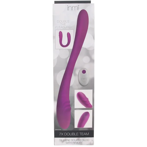 Inmi 7X Double Team Rechargeable Silicone Double Vibrating Dildo With Remote - Purple