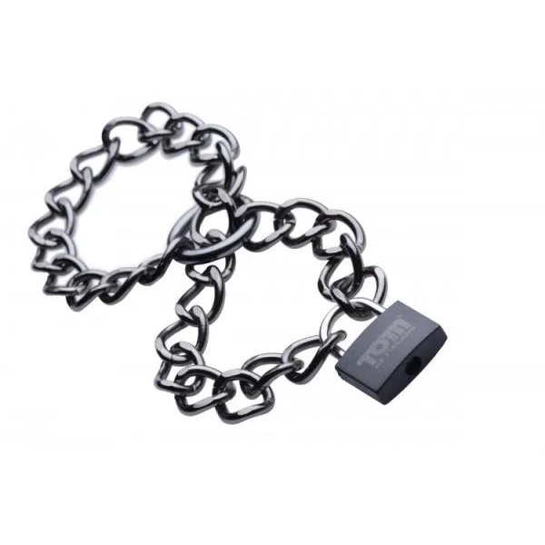 Tom Of Finland Locking Chain Cuffs Steel Silver