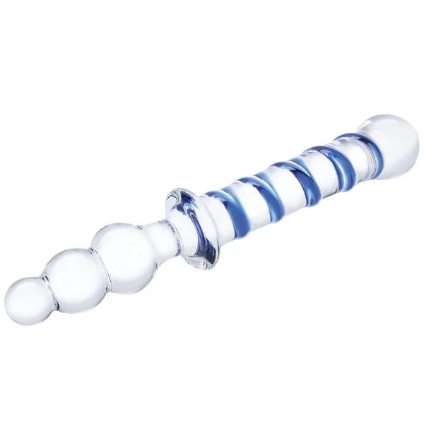 Gläs 10" Twister Dual-Ended Glass Dildo  - Clear & Blue