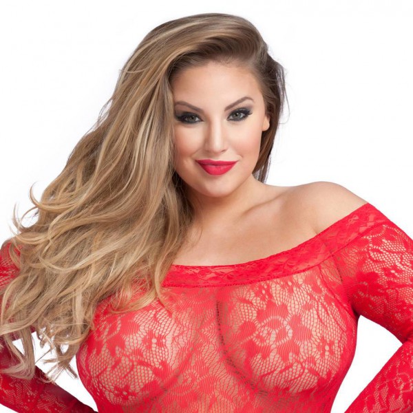 Lovehoney Plus Size Red Off the Shoulder Lace Mini Dress