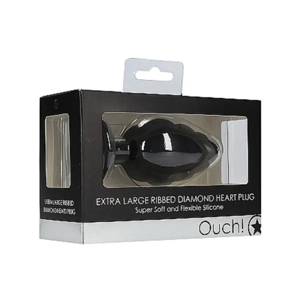 Ouch Extra Large Ribbed Diamond Heart Plug - Black — image 6 of 9