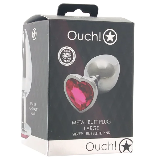Shots Ouch! Heart Gem Butt Plug Large - Silver/Rubellite Pink