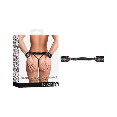 Ouch Old School Tattoo Printed Cuffs W Strap Handle