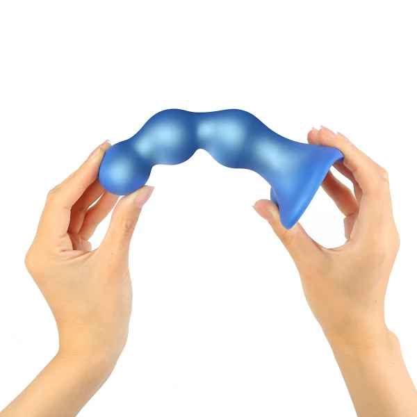 Strap-on-Me Hybrid Collection Ballsy Silicone Suction Cup Dildo - S Metallic Blue
