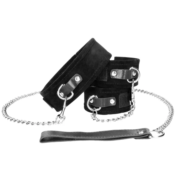 Black & White Collar With Leash And Cuffs