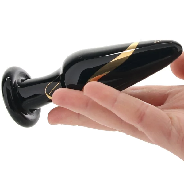 Secret Kisses Handblown Glass Anal Plug 4.5" Slim - Black & Gold