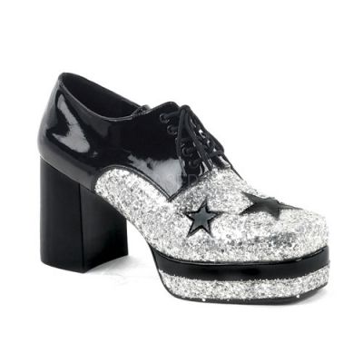 GLAMROCK 02 3 1 2 Heel 1 1 2 Stacked PF Lace Up Black Glitter Oxford
