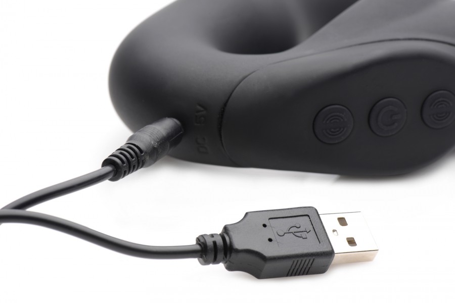 Evoke Rechargeable Vibrating Silicone Strapless Strap-on - Black