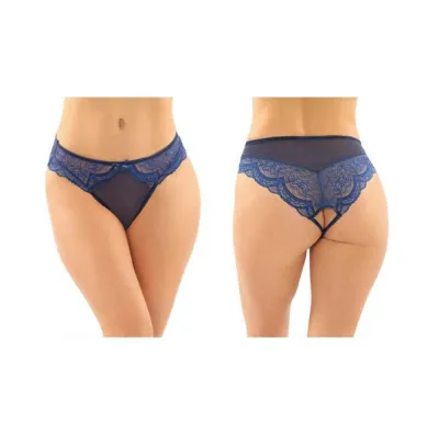 Cassia Crotchless Lace And Mesh Panty 6 pack S m Navy