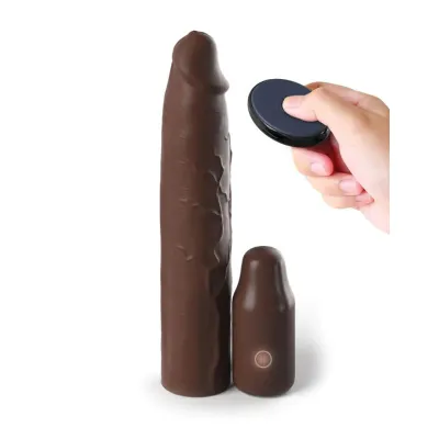 Fantasy X Tensions Elite 9 Inch Sleeve Vibrating 3 Inch Plug With Remote Brown
