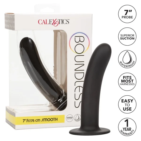 Boundless 7" Smooth Silicone Suction Cup Dildo By CalExotics - Black