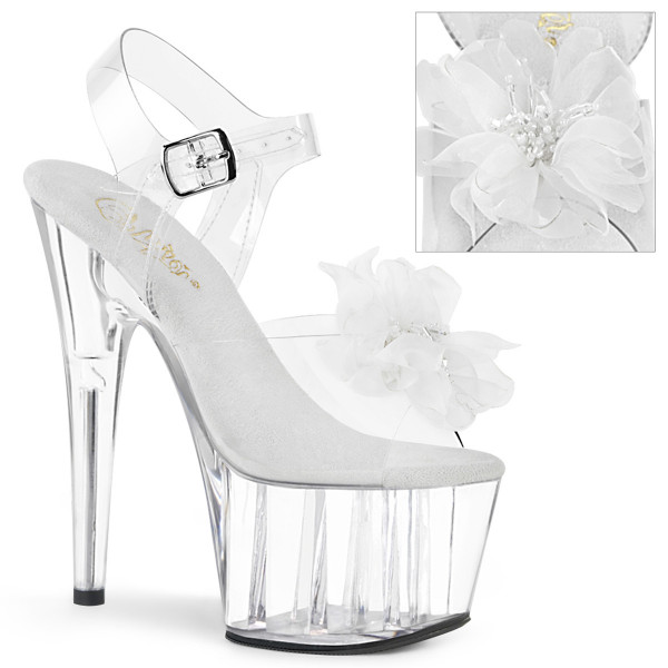 7 inches Heel, 2 3/4 inches PF Ankle Strap Sandal w/ Beaded Flower