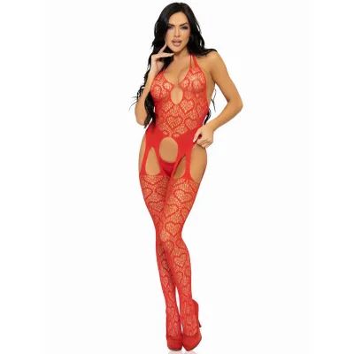 Leg Avenue Red Heart Crotchless Net Suspender Bodystocking