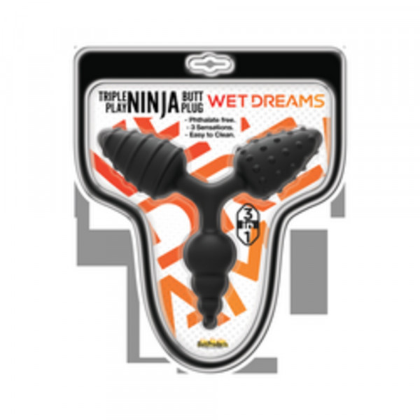 Wet Dreams Triple Play Ninja Triple Butt Plug With 3 Textured Surfaces Black