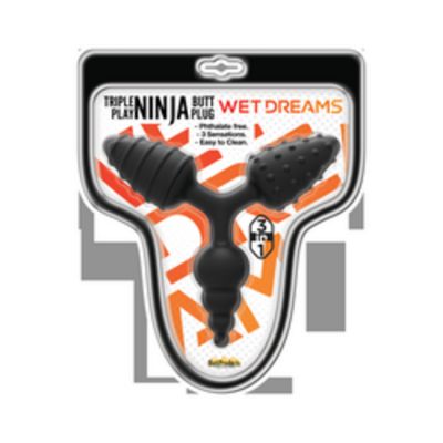 Wet Dreams Triple Play Ninja Triple Butt Plug With 3 Textured Surfaces Black