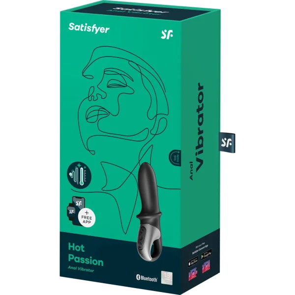 Satisfyer Hot Passion App Enabled Rechargeable Warming 12-Function Vibrating Anal Probe - Black