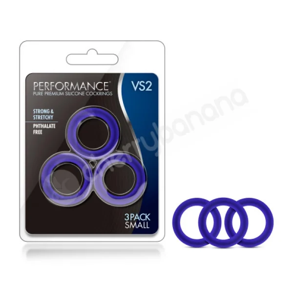 Performance VS2 Pure Premium Silicone Blue Cock Rings Small 3 Pack
