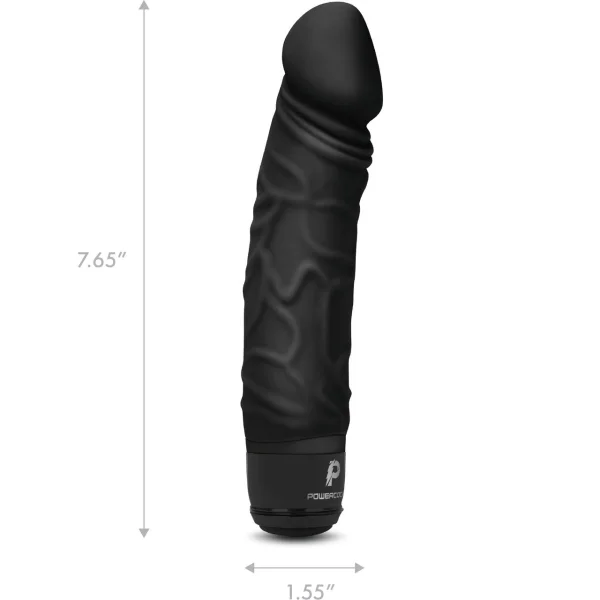 Powercocks Realistic Silicone Waterproof Rechargeable 6.5" Vibrator - Black