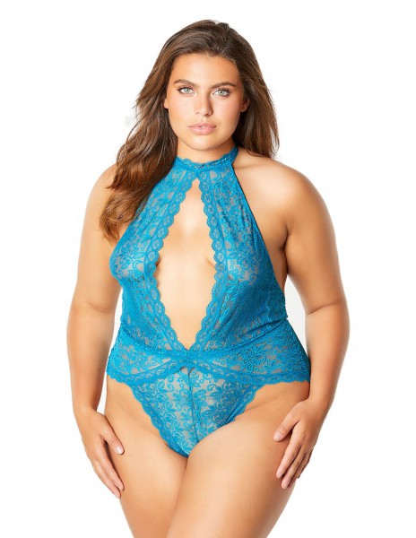 Oh la la Cheri Allison High Collared Lace Teddy with Keyhole