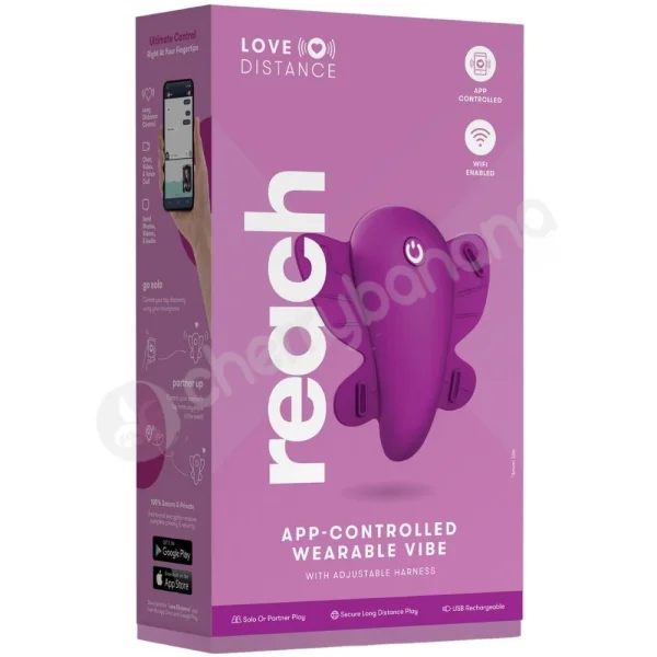 Love Distance Reach Pink App-Controlled Wearable Vibe With Harness
