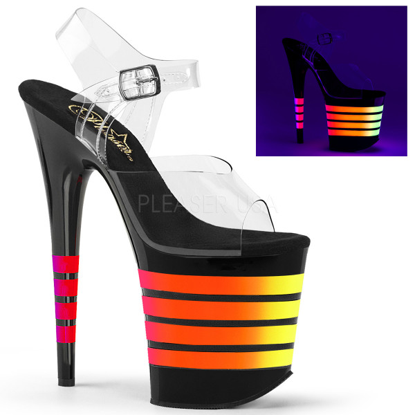 8 inches Heel, 4 inches PF Ankle Strap Sandal W/Neon UV Reactive Lines — image 5 of 8