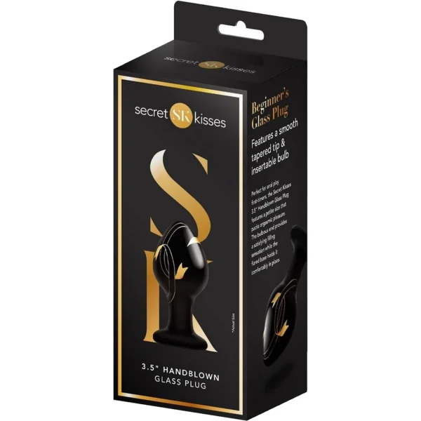 Secret Kisses Handblown Glass Anal Plug 3.5" - Black & Gold — image 4 of 4