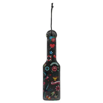 Ouch Tattoo Style Printed Leather Paddle