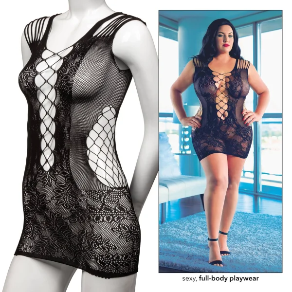 Scandal Plus Size Peek-a-Boo Mini Dress - Plus Size - Black