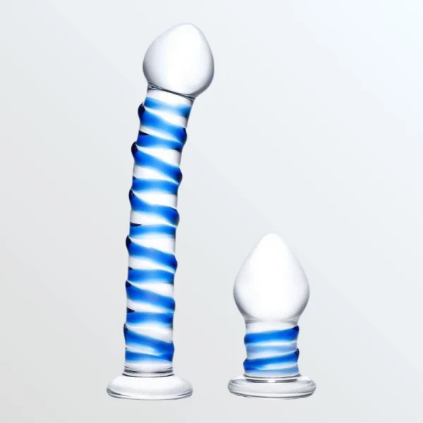 Gläs Double Penetration Swirly Galss Dildo and Butt Plug Set