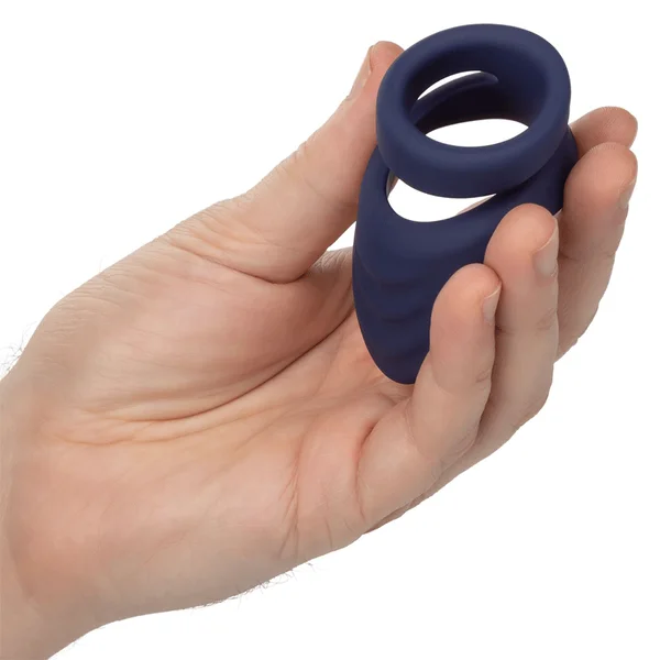 Viceroy Perineum Dual Ring Blue Silicone Cock Ring by Cal Exotics — image 9 of 13