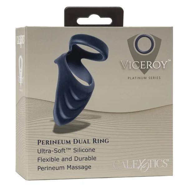 Viceroy Perineum Dual Ring Blue Silicone Cock Ring by Cal Exotics — image 12 of 13