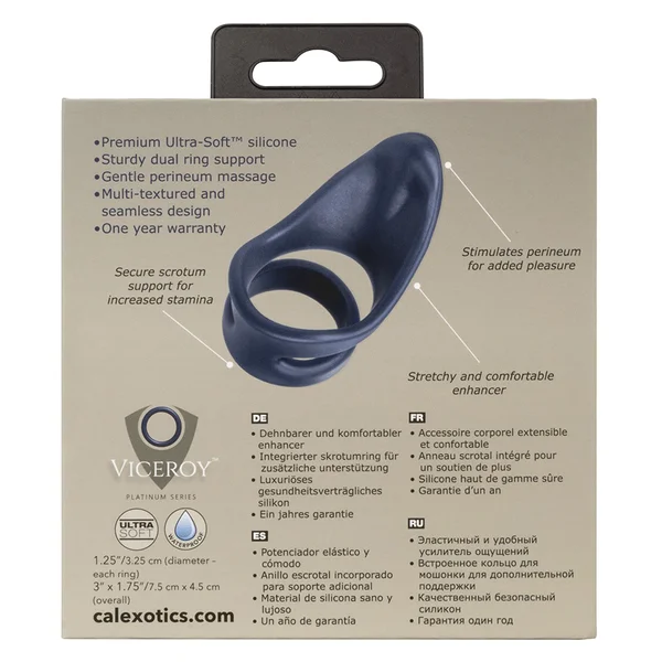 Viceroy Perineum Dual Ring Blue Silicone Cock Ring by Cal Exotics — image 13 of 13