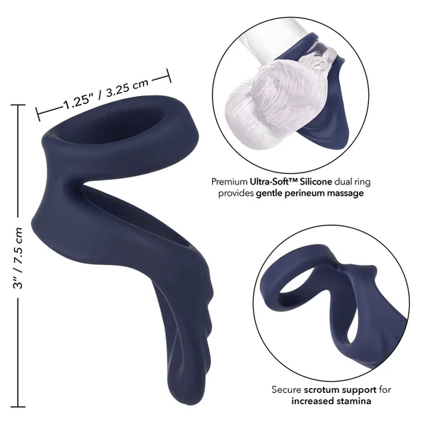 Viceroy Perineum Dual Ring Blue Silicone Cock Ring by Cal Exotics — image 11 of 13