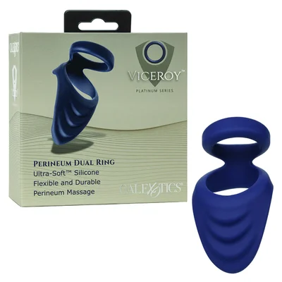 Viceroy Perineum Dual Ring Blue Silicone Cock Ring by Cal Exotics