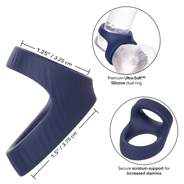Viceroy Max Dual Ring Blue Silicone Cock and Ball Ring by Cal Exotics — image 12 of 14