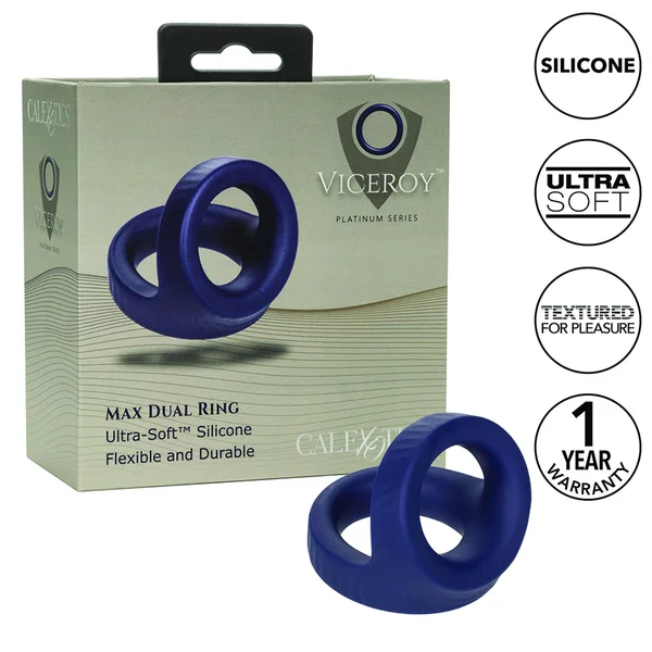 Viceroy Max Dual Ring Blue Silicone Cock and Ball Ring by Cal Exotics — image 11 of 14