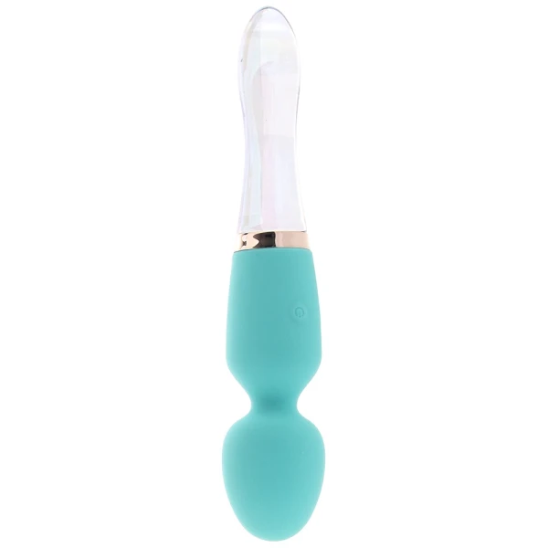 Prisms Vibra-Glass 10X Turquoise Rechargeable Silicone & Glass Dual Ended Wand Style Vibrator