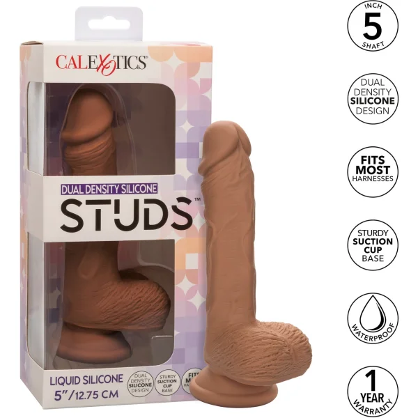Silicone Studs Realistic 5" Suction Cup Dildo - Caramel