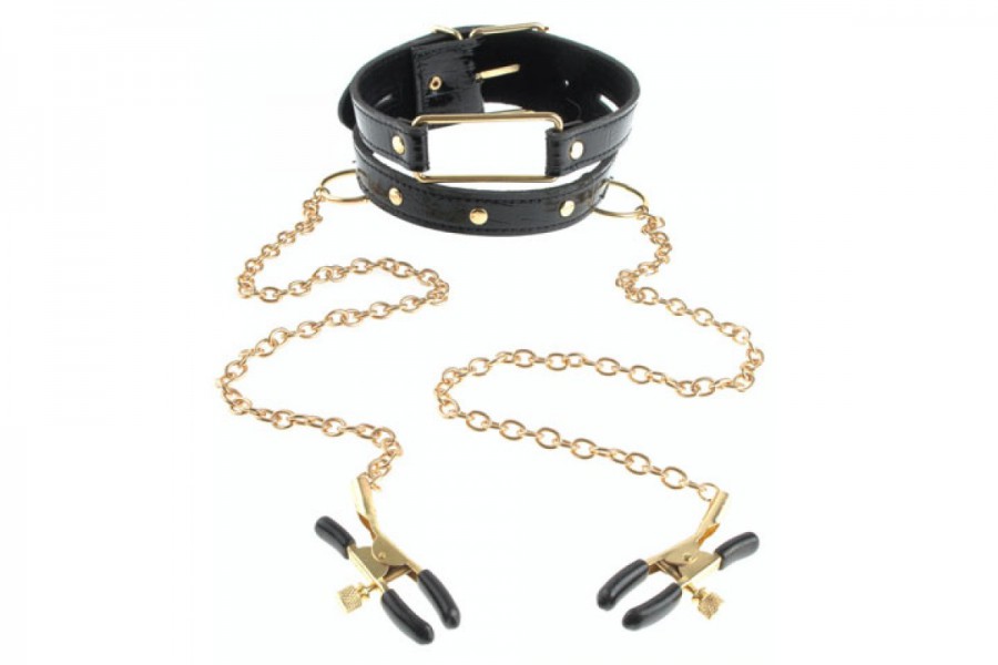 Fetish Fantasy Gold Collar & Nipple Clamps