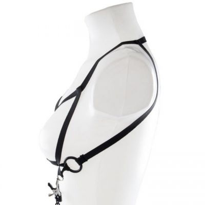 Bondara Black Elasticated Bra with Nipple Clamps