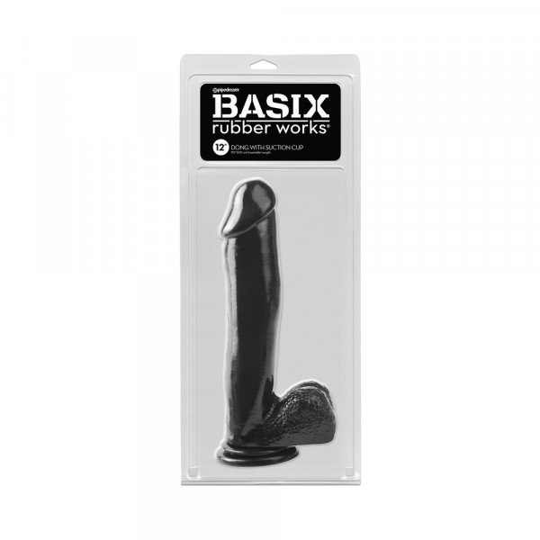 Basix Rubber 12 Inch Dong With Suction Cup Black