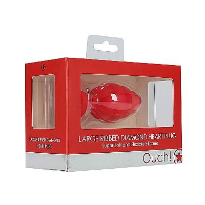Large Ribbed Diamond Heart Plug Red