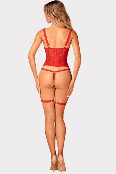 Beloved - Lace Corset with Thong & Detachable Garters By Obsessive