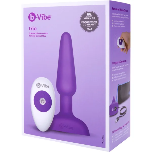 b-Vibe Trio Plug Waterproof Remote Control Vibrating Anal Toy - Purple