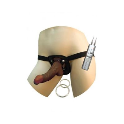 Real Skin Afro American Whoppers Vibrating 8 Inch Dong With Harness Brown