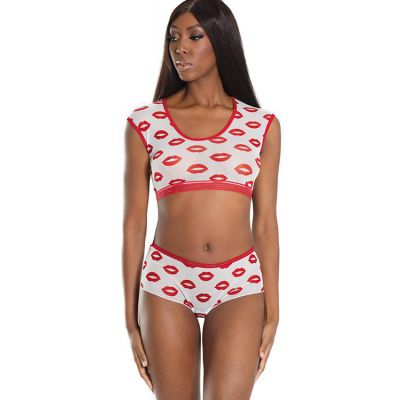 Coquette Kiss Away Lip Print Crop Top with Booty Short