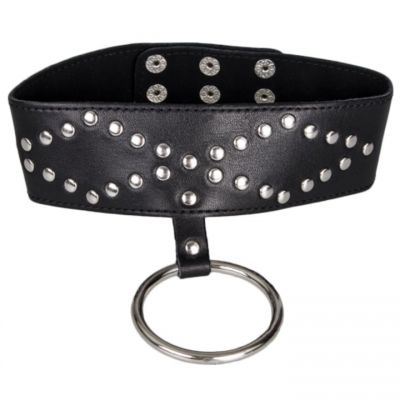 Bondara Leather Studded Collar with Large O Ring