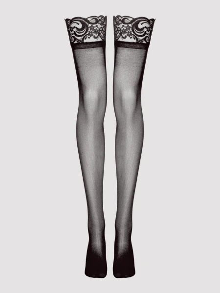Lovehoney Plus Size Sheer Black Lace Top Hold-Ups